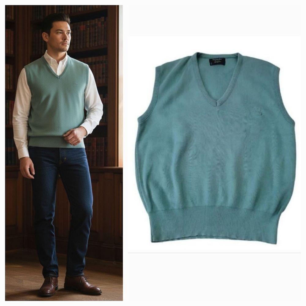 Vintage Christian Dior Sleeveless Knit Logo Sweater Vest in Sage Green Size L